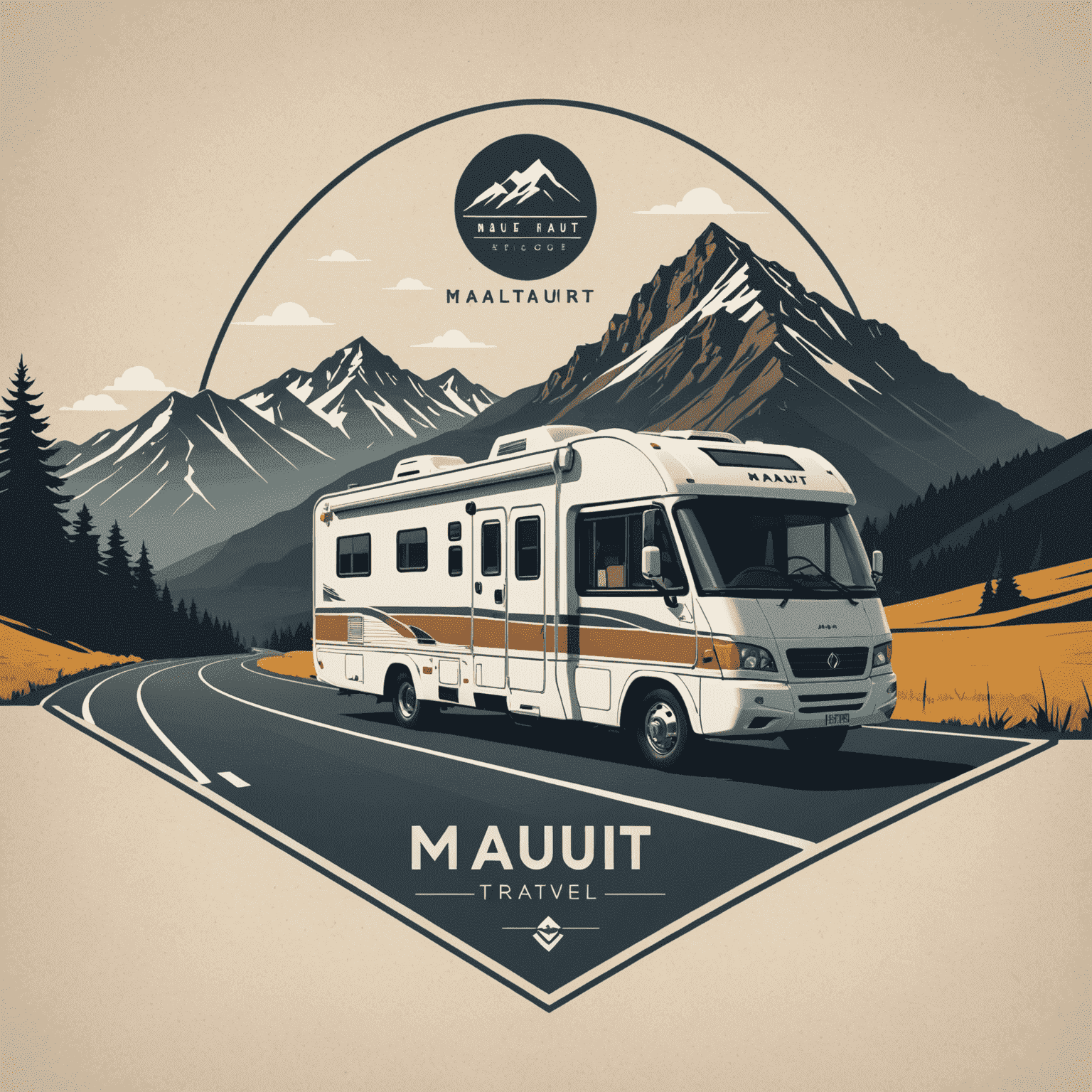 Maut-Travel logo featuring a stylized motorhome on a scenic road